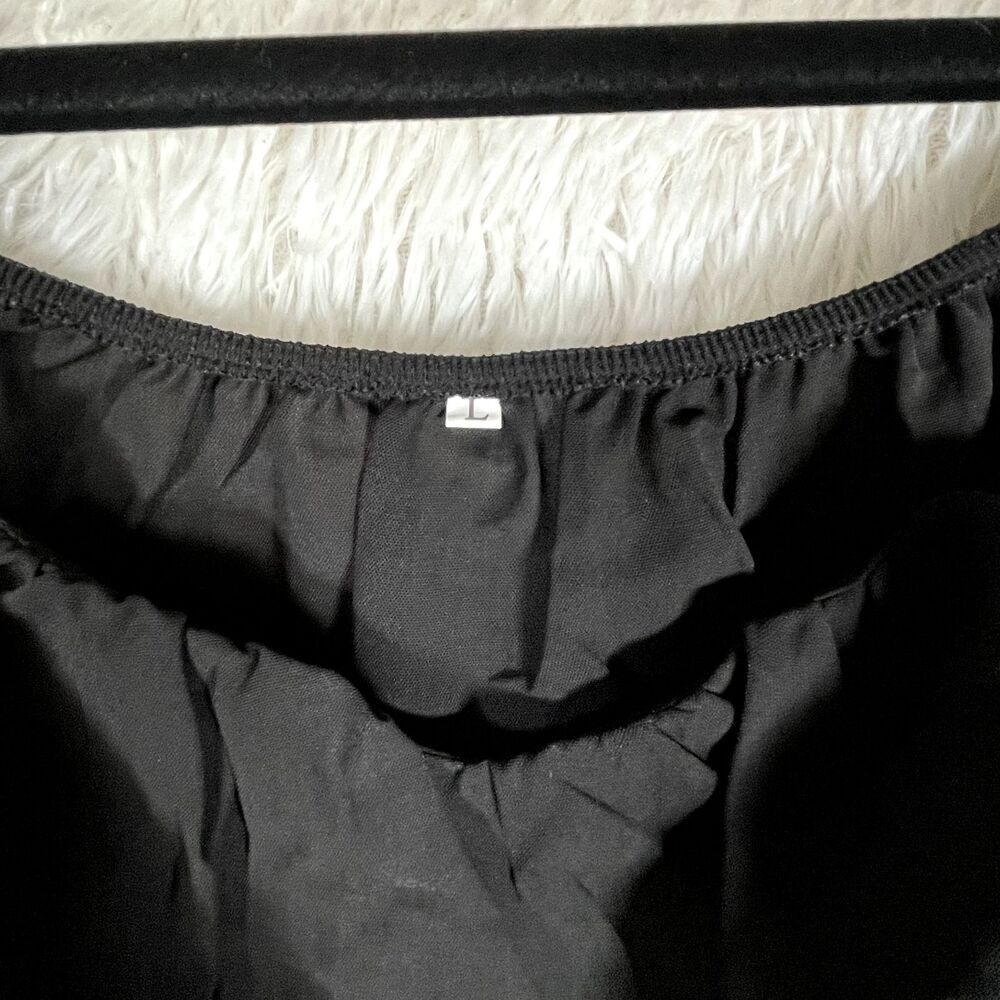 Boutique Tie Back Black Crop Top Peasant Blouse Womens Size Large - Picture 3 of 8